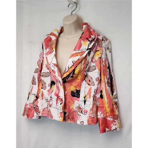 Erin London Women Size 8 Floral Multicolor Notch Lapel 3/4 Sleeve Stretch Blazer - Picture 4 of 11